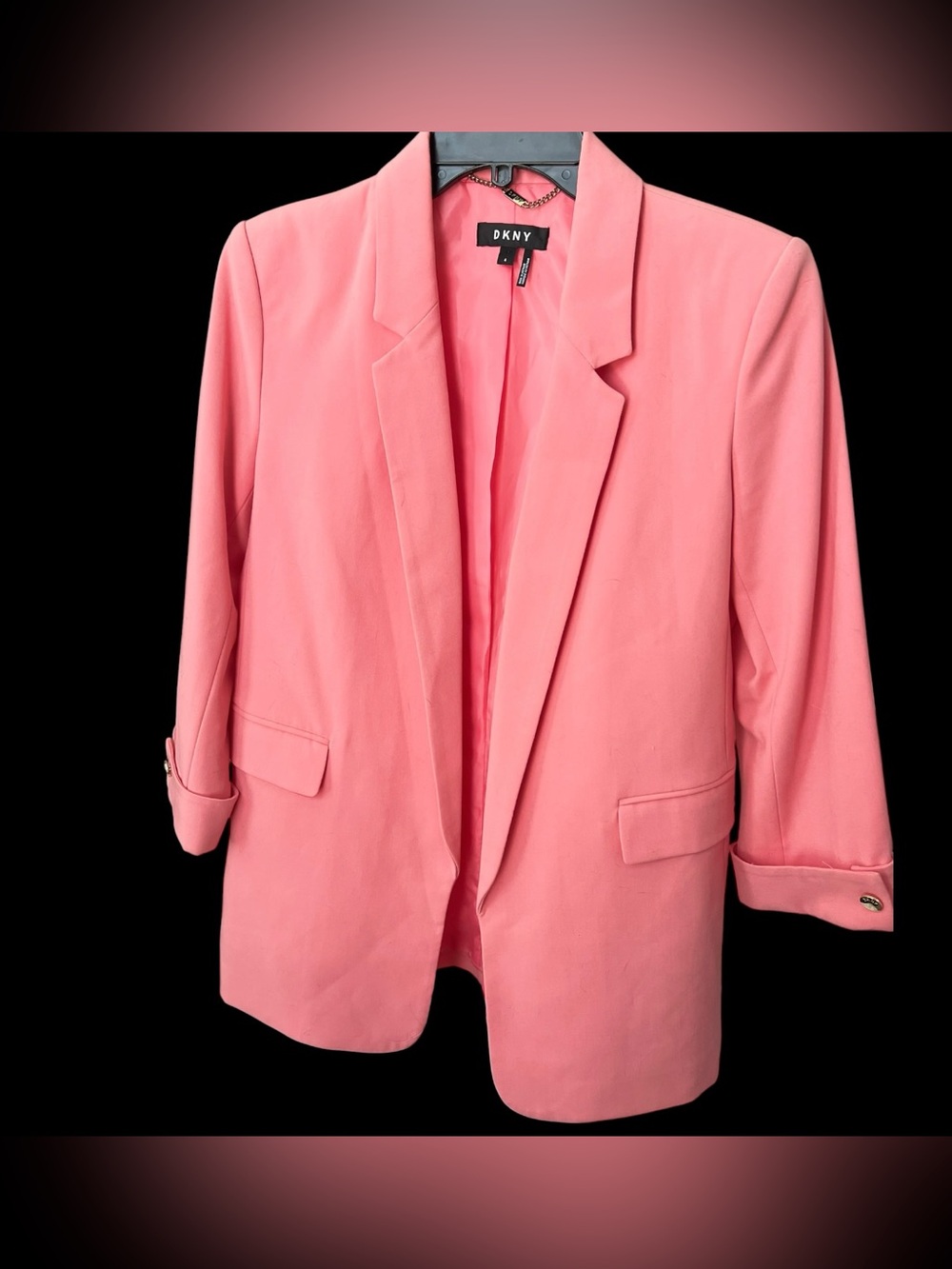 DKNY Coral Open Front Blazer Women’s Size 4 Rolled Sleeve Career Jacket